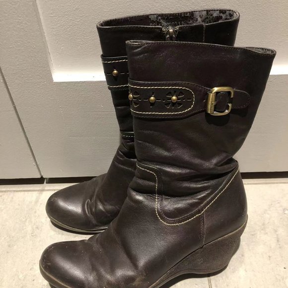 Ladies brown leather mid-shaft flat boots - size 7.5 - Picture 3 of 7